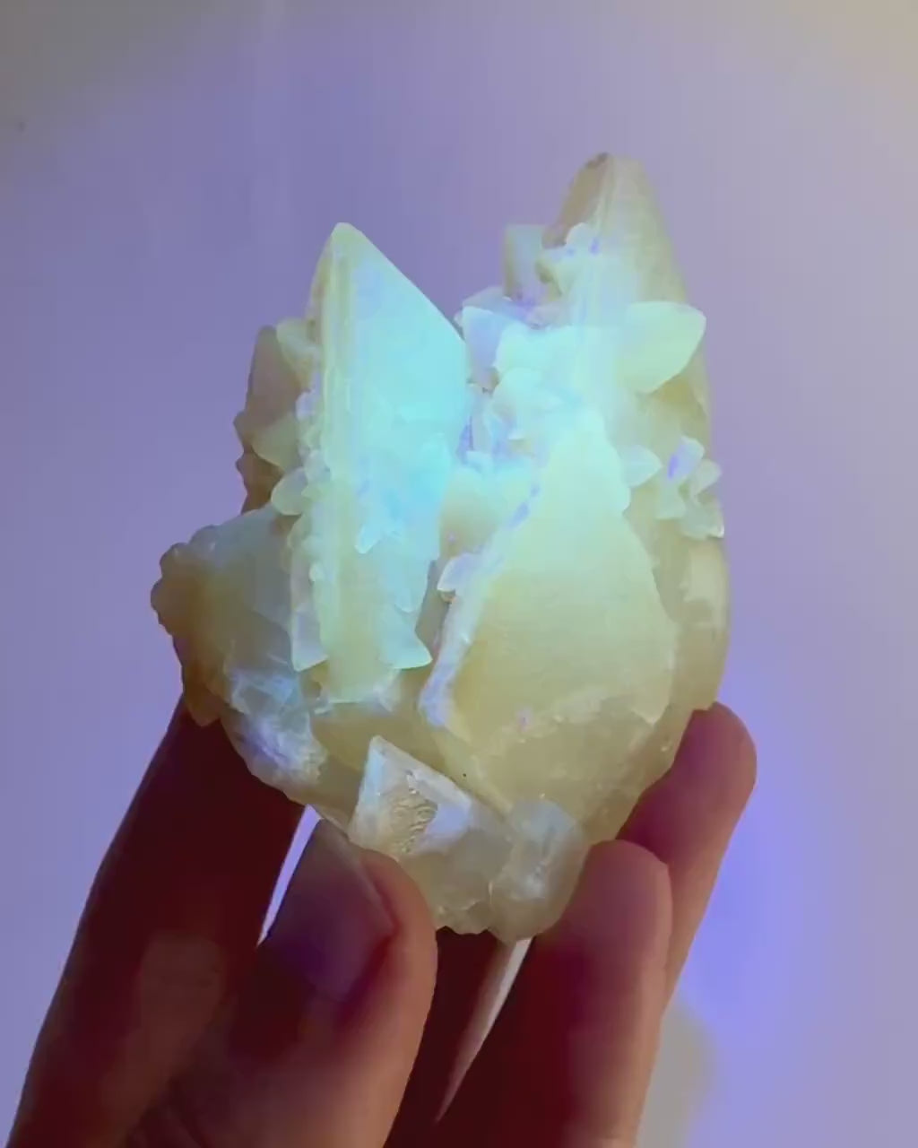 Fluorescent Calcite | UV-reactive raw crystal cluster, natural mineral specimen