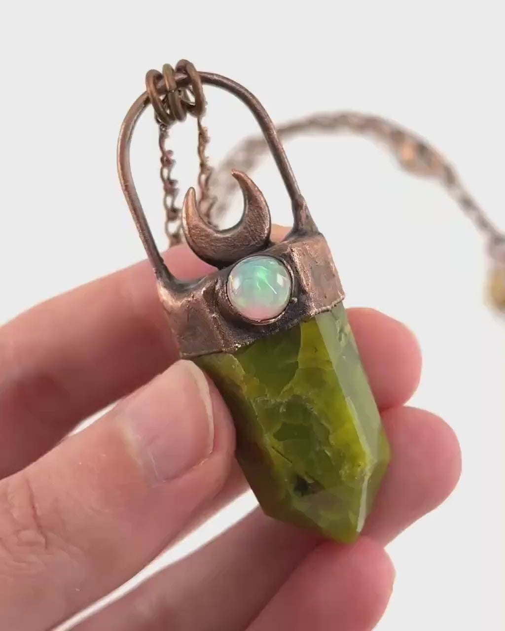 Green Opal & Welo Opal necklace, opal pendant, copper necklace, crystal necklace