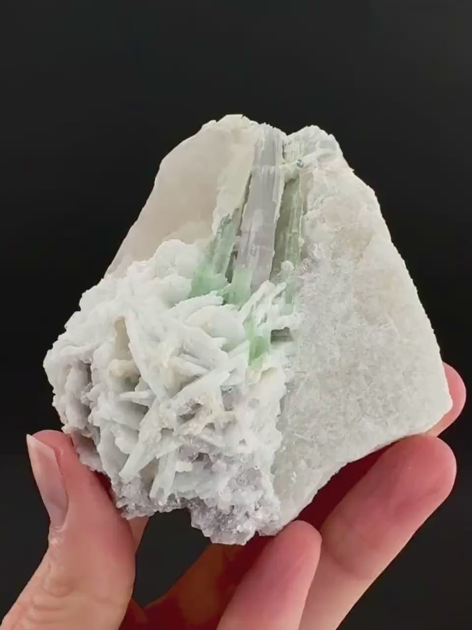 Tourmaline with Lepidolite & Quartz | Natural Green Crystal, Mineral Specimen from Pakistan