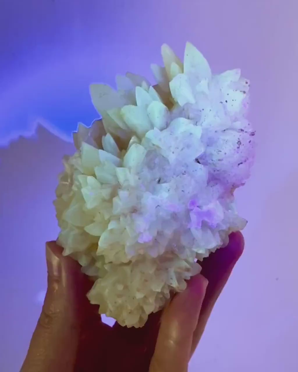 Fluorescent Calcite | UV-reactive raw crystal cluster, natural mineral specimen
