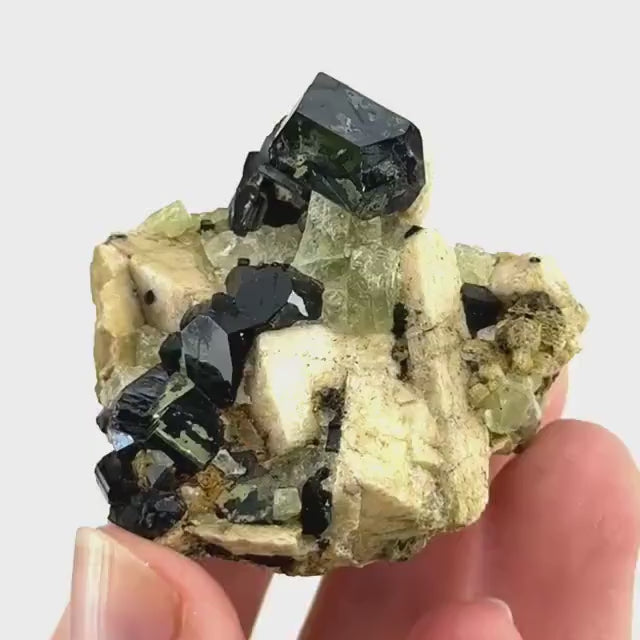 Chlorophane Fluorite w/ Black Tourmaline & Hyalite Opal on Feldspar | natural crystal, rare mineral specimen from Erongo, Namibia
