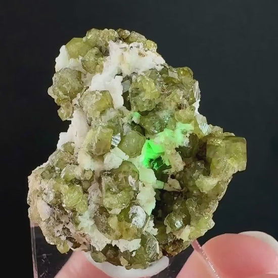Andradite var. Demantoid w/ Hyalite Opal (Namibia) | green garnet, rare minerals, demantoid garnet, mineral specimen