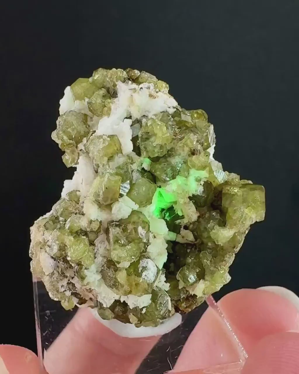Andradite var. Demantoid w/ Hyalite Opal (Namibia) | green garnet, rare minerals, demantoid garnet, mineral specimen