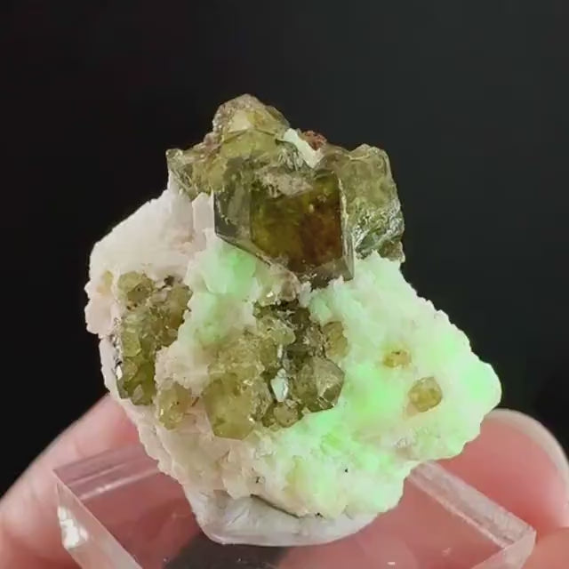 Andradite var. Demantoid w/ Hyalite Opal (Namibia) | green garnet, rare minerals, demantoid garnet, mineral specimen