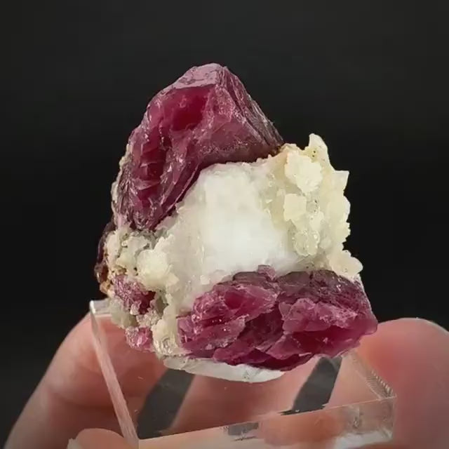 Spinel on Calcite Matrix | Natural red UV reactive crystal, mineral specimen from Afghanistan