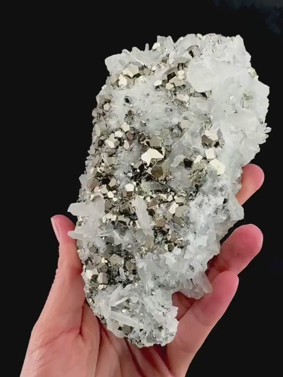 Pyrite on Quartz (Indonesia) | raw pyrite, natural pyrite cluster, quartz crystal, mineral specimen
