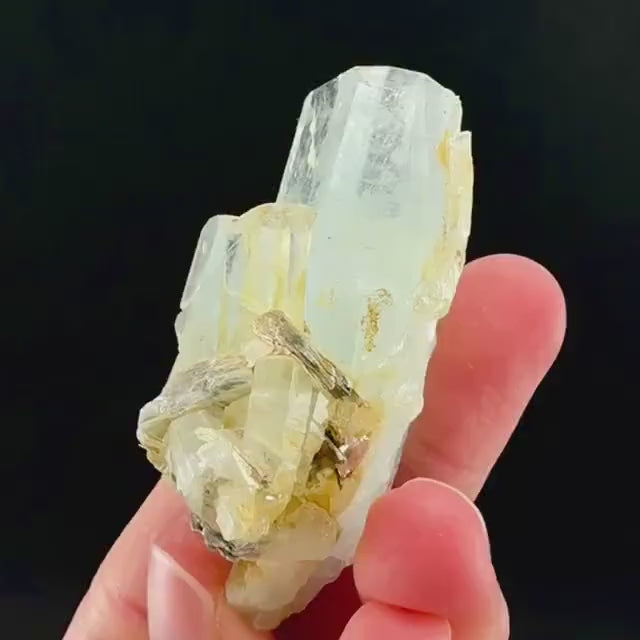Aquamarine with Muscovite | terminated blue beryl crystal, natural mineral specimen