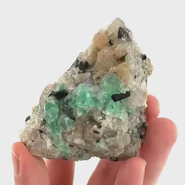 Fluorite w/ Schorl, Quartz & Hyalite Opal | green crystal cluster, Erongo mineral specimen