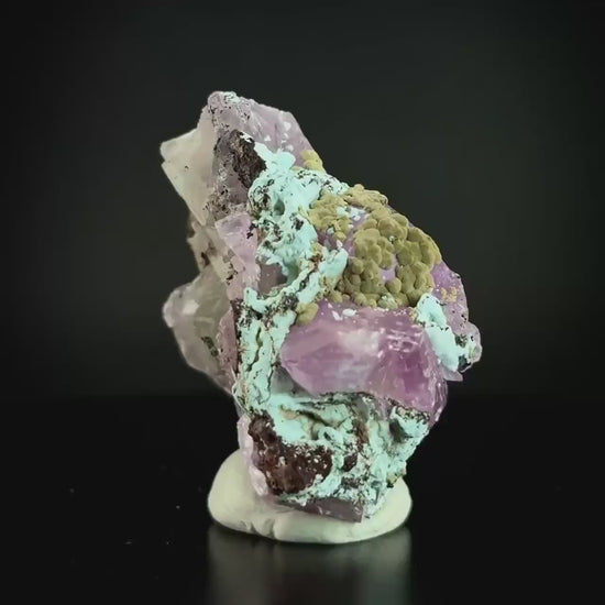 Gem Cobaltoan Calcite with Kolwezite & Chrysocolla | translucent pink crystal cluster, mineral specimen