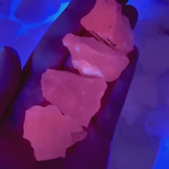 ONE UV-Reactive Mangano Calcite Specimen | raw mangano calcite, pink mangano calcite, fluorescent crystal, mineral specimen
