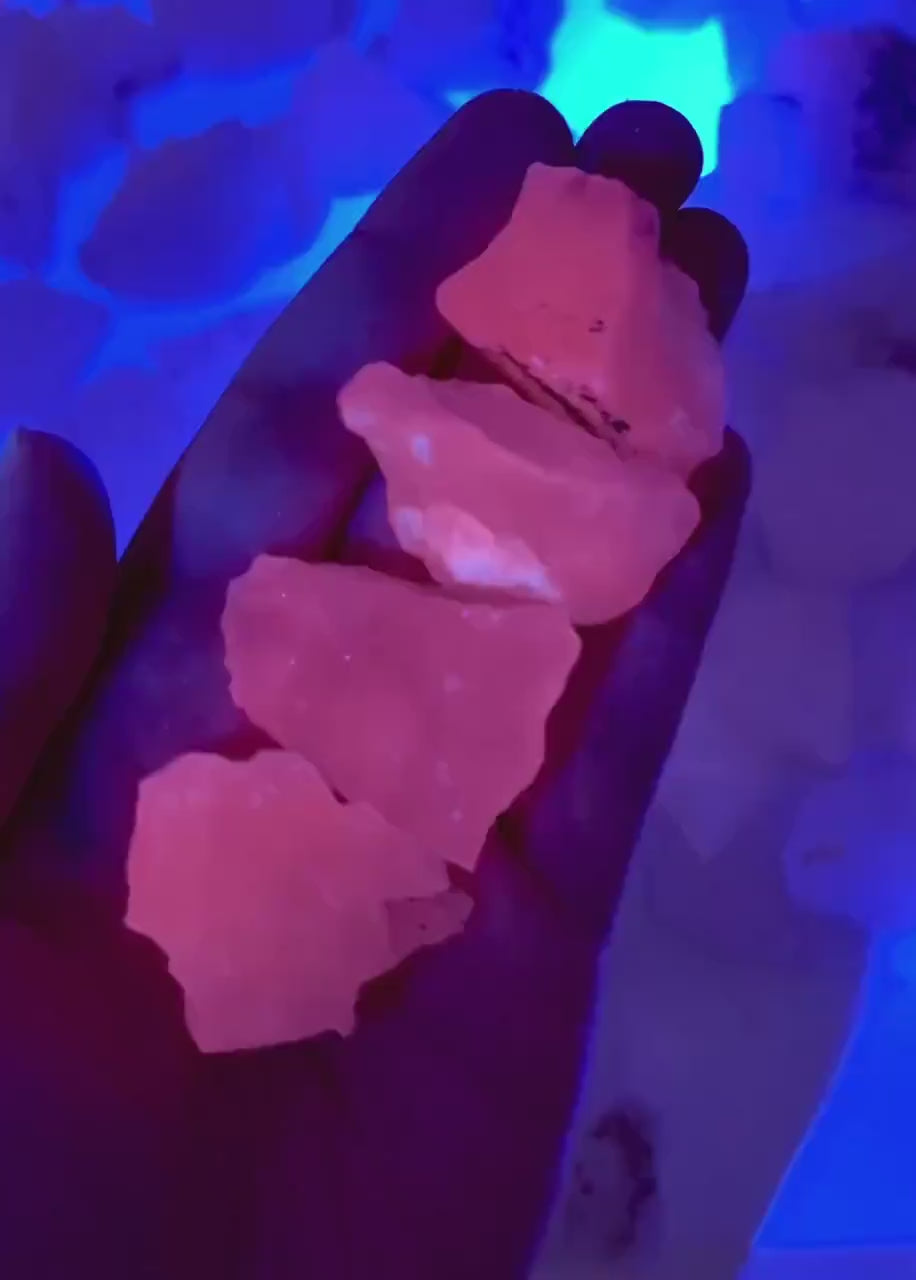 ONE UV-Reactive Mangano Calcite Specimen | raw mangano calcite, pink mangano calcite, fluorescent crystal, mineral specimen