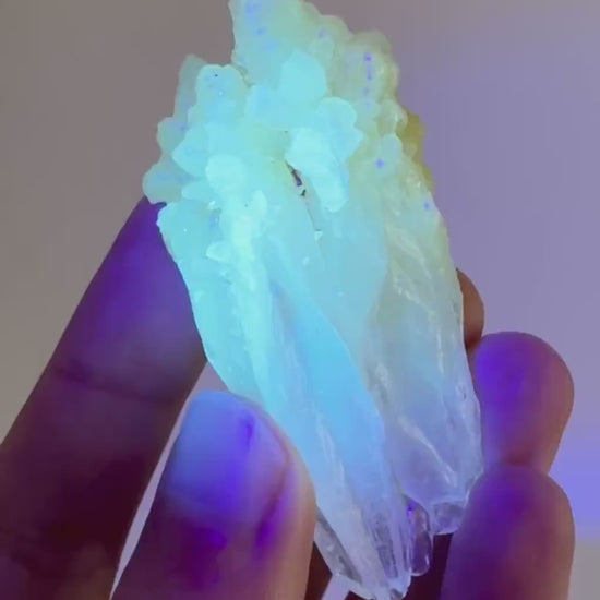 Fluorescent Calcite (Indonesia) | UV-reactive calcite crystal, fluorescent & phosphorescent mineral specimen