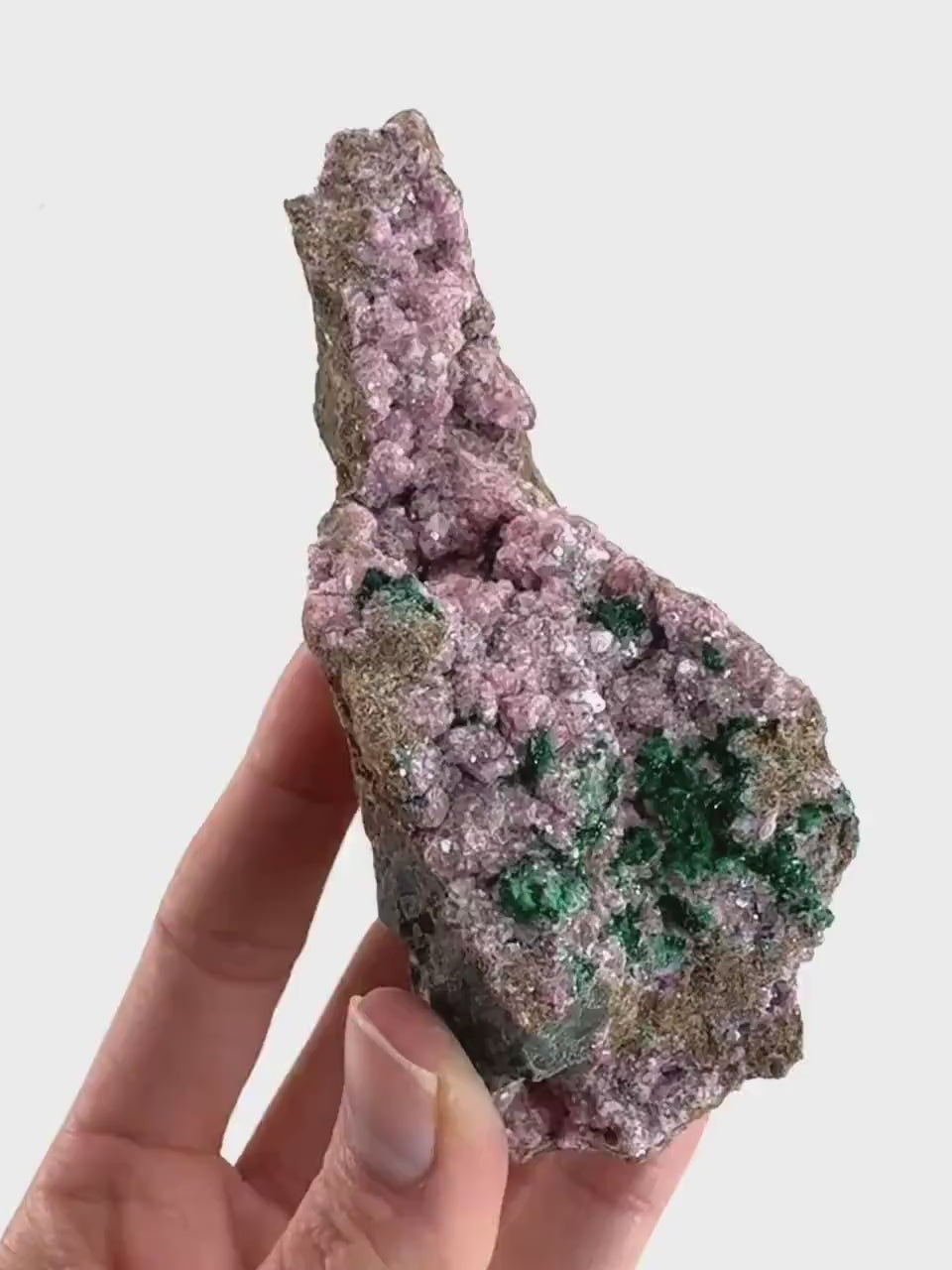 Cobaltoan Calcite w/ Malachite (DR Congo) | cobalto calcite crystal, malachite crystal, mineral specimen
