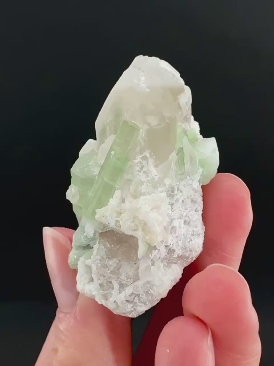 Tourmaline on Quartz | Natural Green Crystal, Mineral Specimen from Pakistan