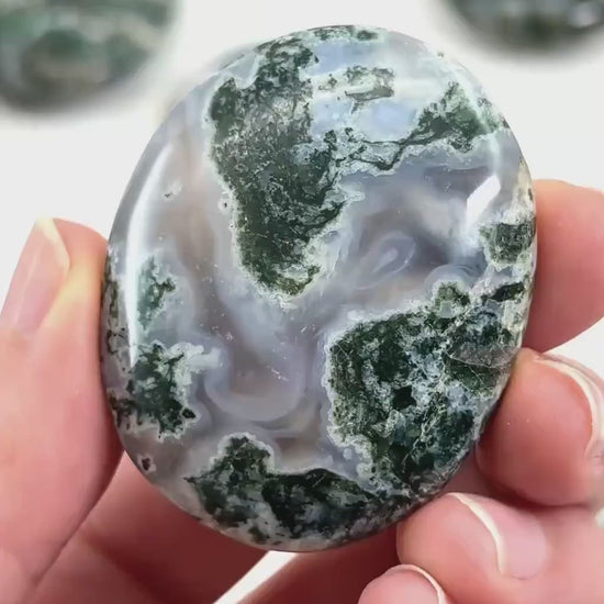 Moss Agate Palm Stone | Polished Green Crystal Worry Stone (Heart & Root Chakra)