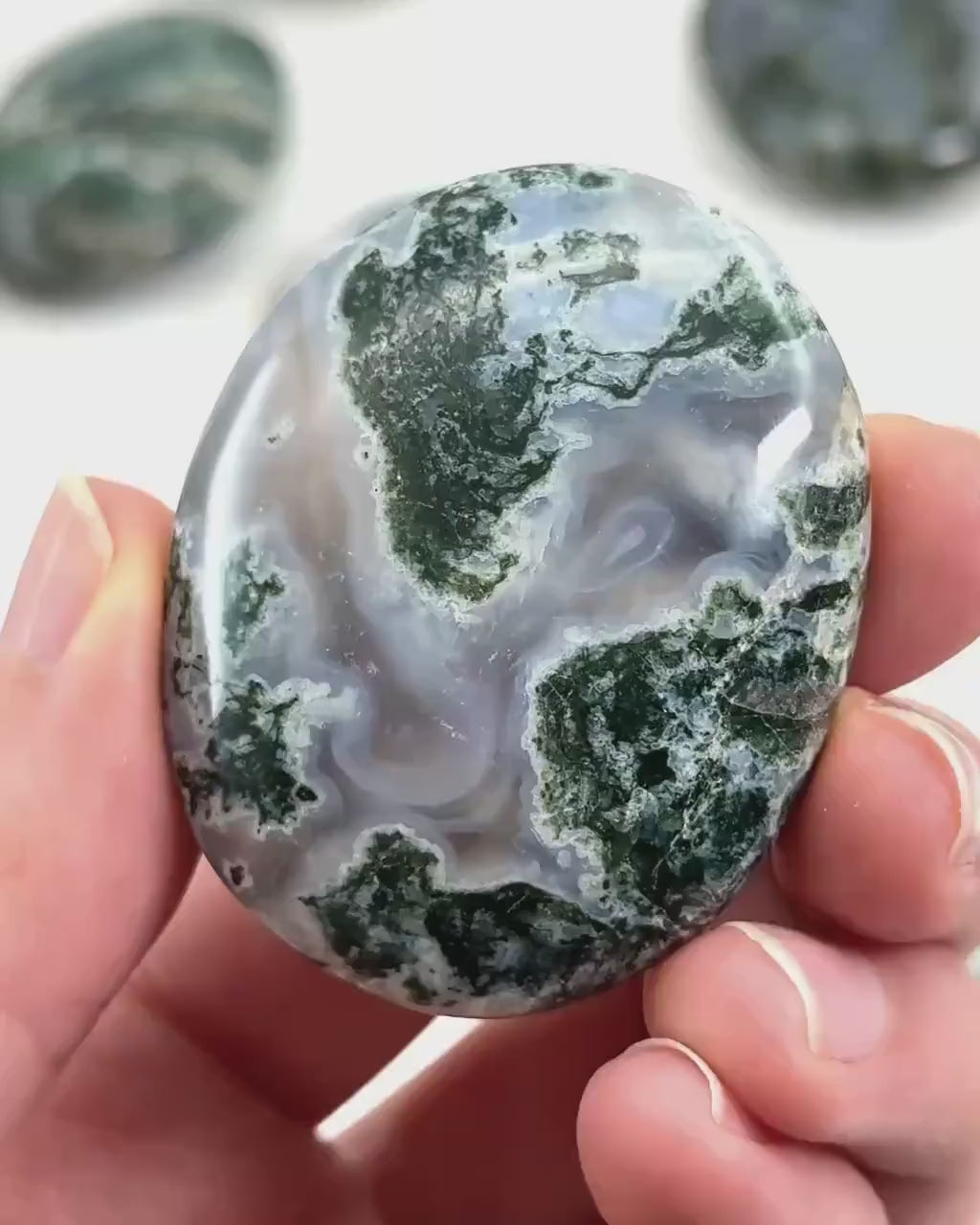 Moss Agate Palm Stone | Polished Green Crystal Worry Stone (Heart & Root Chakra)
