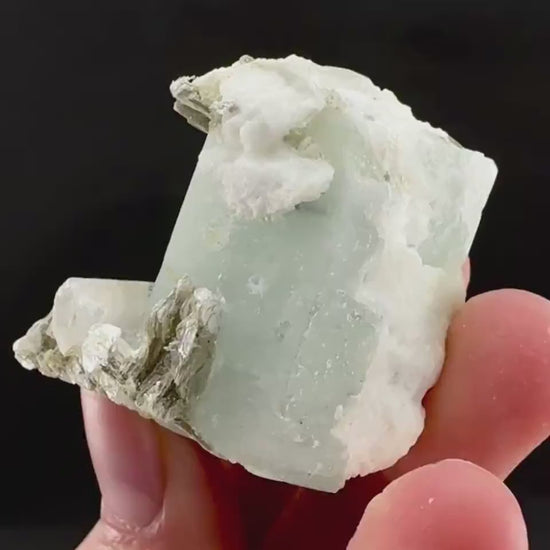 Aquamarine w/ Muscovite & Albite (Pakistan) | natural aquamarine crystal, mineral specimen