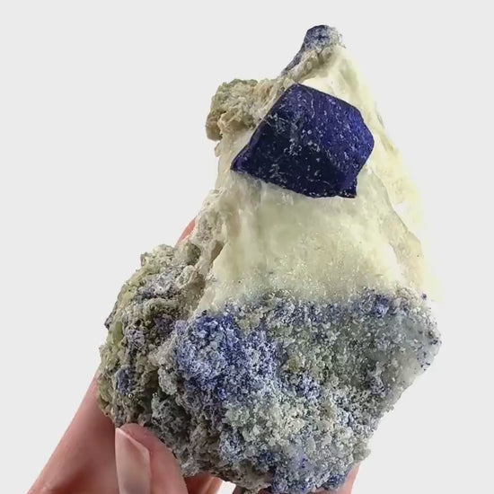 Lazurite & Pyrite on Calcite | raw blue crystal cluster, natural mineral specimen, lapis lazuli