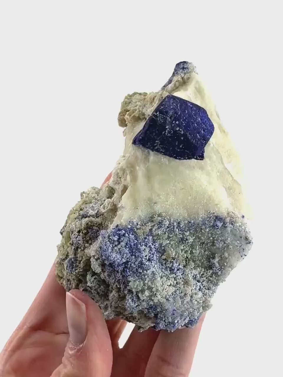 Lazurite & Pyrite on Calcite | raw blue crystal cluster, natural mineral specimen, lapis lazuli