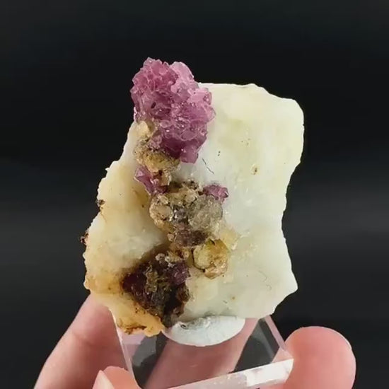 Spinel on Calcite Matrix | Natural red UV reactive crystal, mineral specimen from Afghanistan