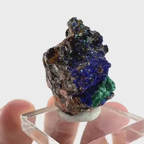 Azurite with Malachite | natural blue crystal cluster, raw mineral specimen from Morocco