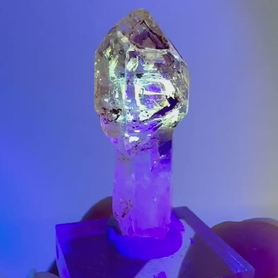 Firefly Petroleum Quartz Sceptre | UV reactive crystal, fluorescent mineral from Madagascar