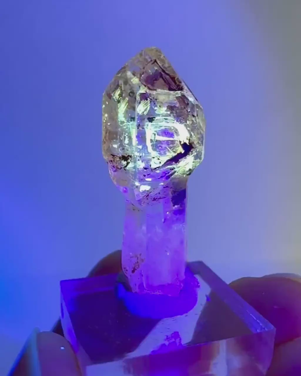 Firefly Petroleum Quartz Sceptre | UV reactive crystal, fluorescent mineral from Madagascar