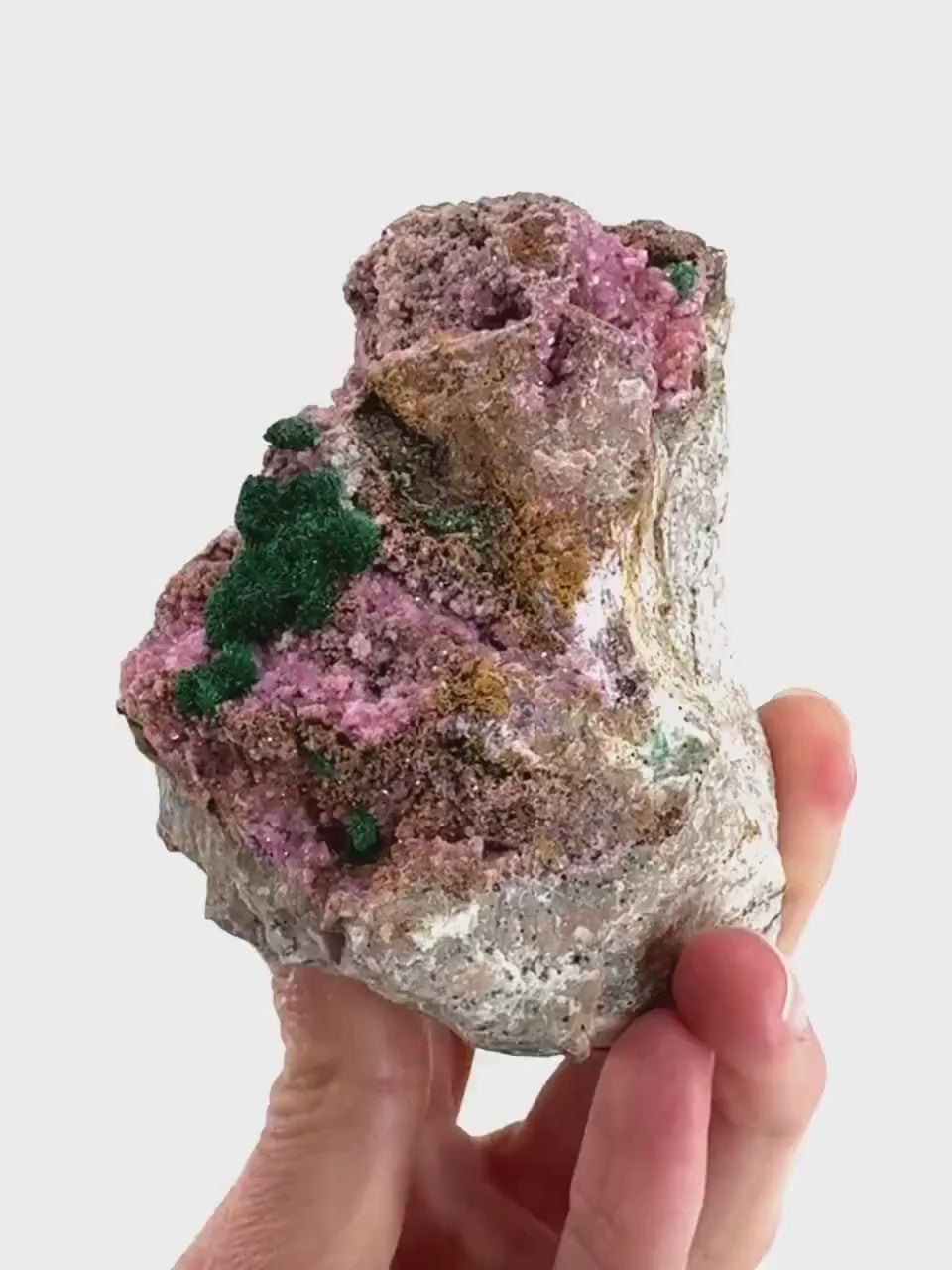 Cobaltoan Calcite w/ Fibrous Malachite (DR Congo) | cobalto calcite crystal, mineral specimen