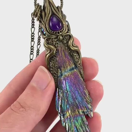 Aura Kyanite & Amethyst Necklace, crystal pendant, gemstone necklace
