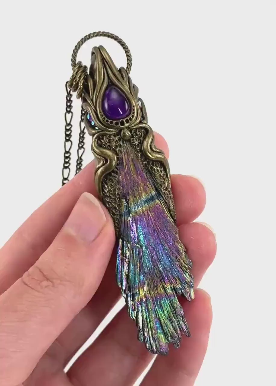 Aura Kyanite & Amethyst Necklace, crystal pendant, gemstone necklace