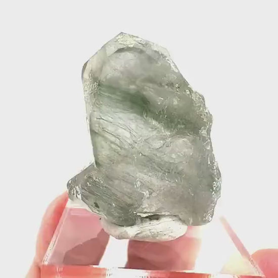 Fluorapatite with Actinolite Inclusions | natural green crystal, mineral specimen from Pakistan