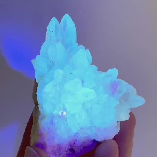Fluorescent Calcite | UV-reactive raw crystal cluster, natural mineral specimen