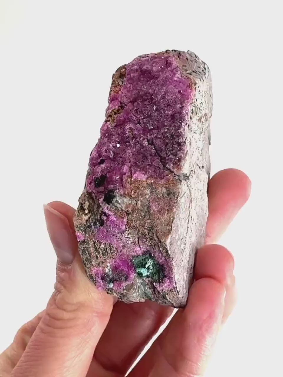 Sparkly Cobalto Calcite with Heterogenite & Malachite Specimen (Congo), cobalto calcite, cobaltoan calcite, salrose
