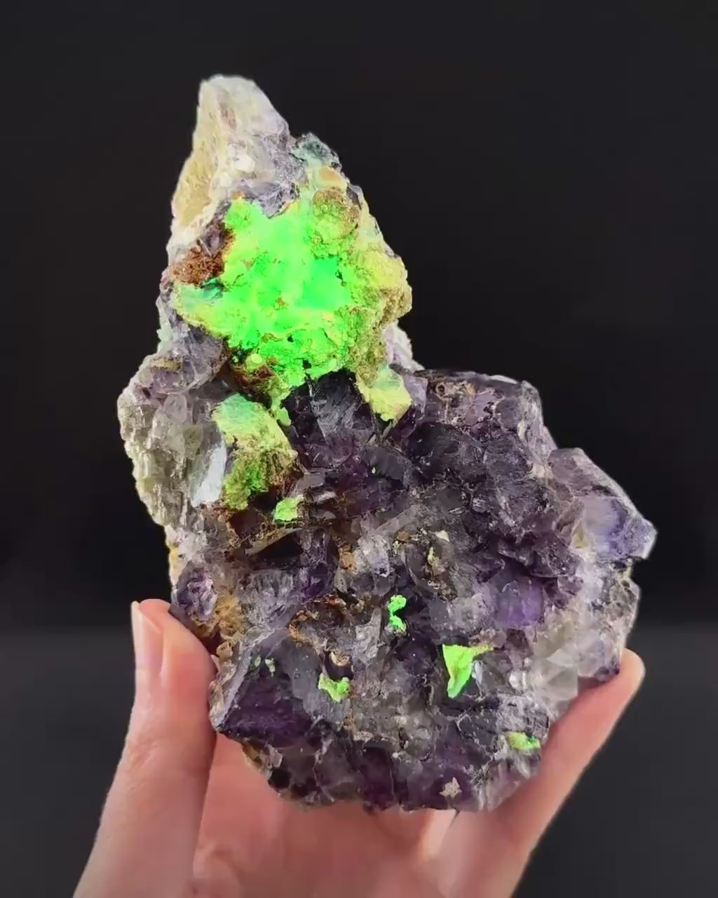 Fluorite w/ Hyalite Opal (Namibia) | UV reactive Hyalite Opal on fluorite crystal, mineral specimen