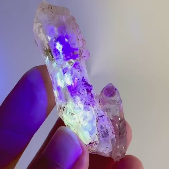 Firefly Petroleum Quartz | UV reactive crystal, fluorescent mineral from Madagascar