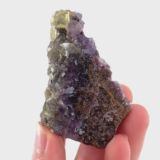 Okorusu Fluorite | “Honey Pocket” yellow & purple crystal cluster, mineral specimen from Namibia