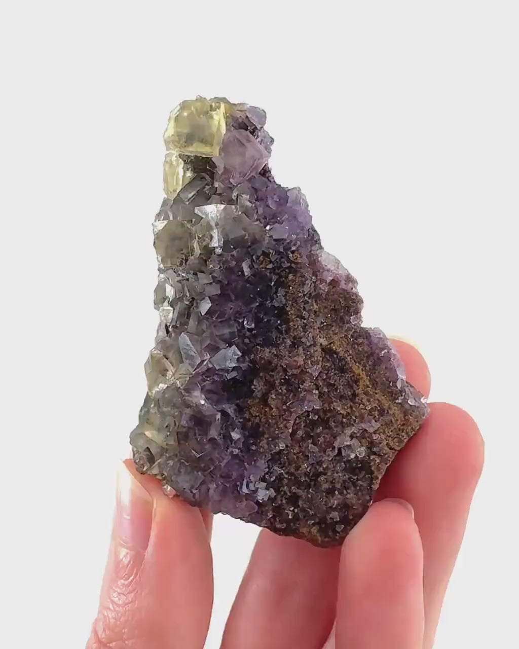 Okorusu Fluorite | “Honey Pocket” yellow & purple crystal cluster, mineral specimen from Namibia