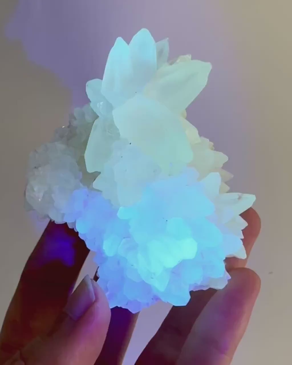 Fluorescent Calcite | UV-reactive raw crystal cluster, natural mineral specimen