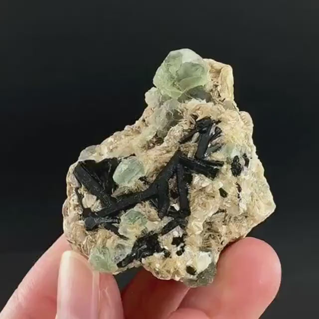 Fluorite w/ Schorl, & Muscovite | Lollipop Pocket, green crystal cluster, mineral specimen from Namibia