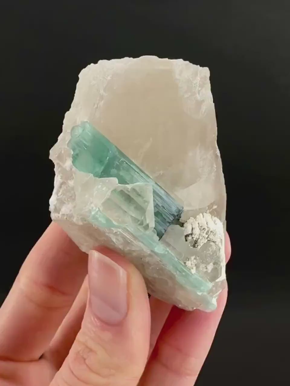 Indicolite Tourmaline on Quartz | Natural Green Crystal, Mineral Specimen from Pakistan