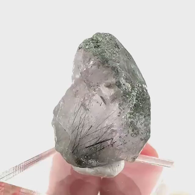 Fluorapatite with Actinolite Inclusions | natural purple crystal, mineral specimen from Pakistan