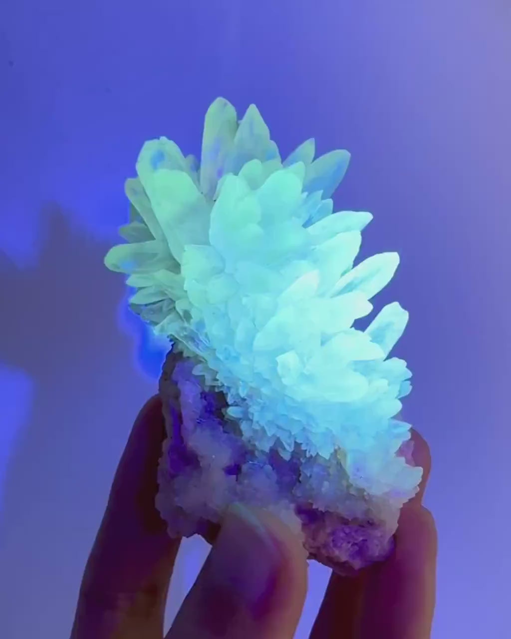 Fluorescent Calcite | UV-reactive raw crystal cluster, natural mineral specimen