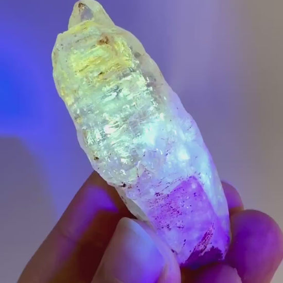Firefly Petroleum Quartz | UV reactive crystal, fluorescent mineral from Madagascar