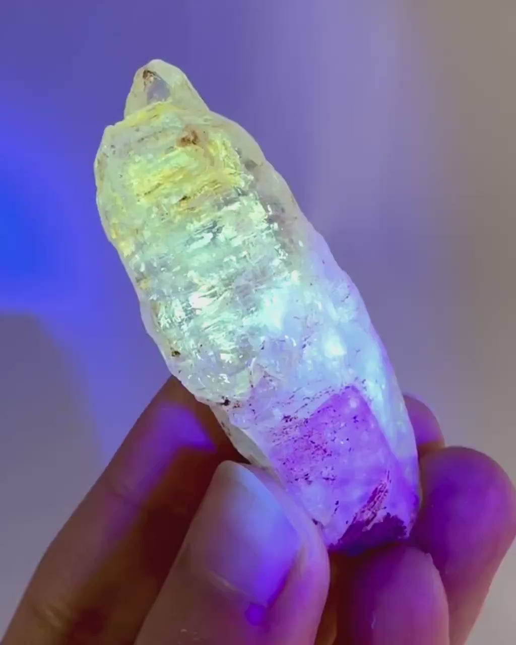 Firefly Petroleum Quartz | UV reactive crystal, fluorescent mineral from Madagascar