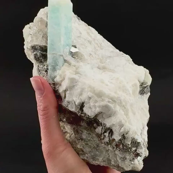 Aquamarine w/ Muscovite & Albite (Pakistan) | natural aquamarine crystal, mineral specimen