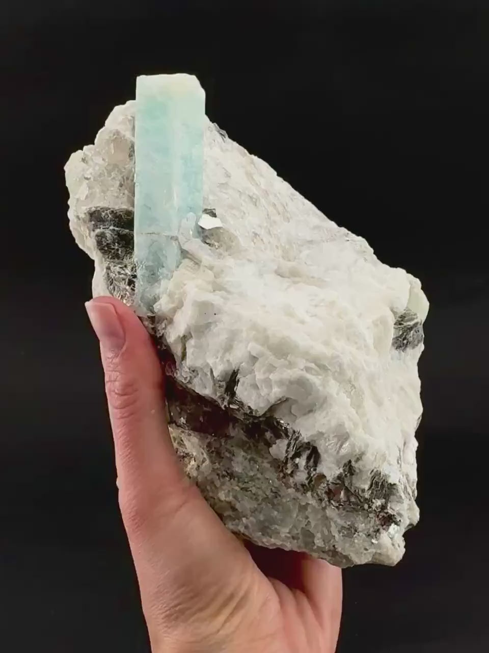 Aquamarine w/ Muscovite & Albite (Pakistan) | natural aquamarine crystal, mineral specimen