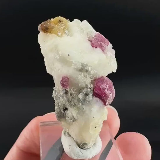 Spinel & Orange Titanite on Calcite Matrix | Natural red UV reactive crystal, mineral specimen from Afghanistan