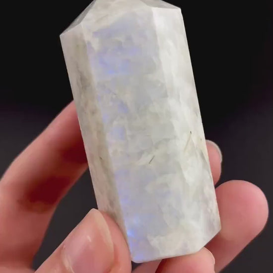 Moonstone Point, white moonstone tower, crystal point, blue moonstone, moonstone crystal