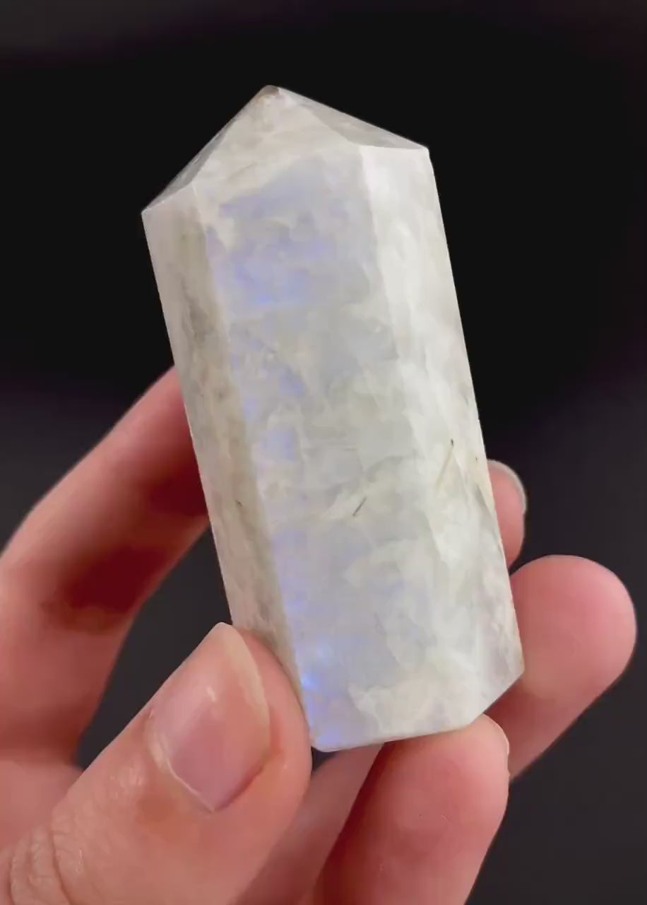 Moonstone Point, white moonstone tower, crystal point, blue moonstone, moonstone crystal