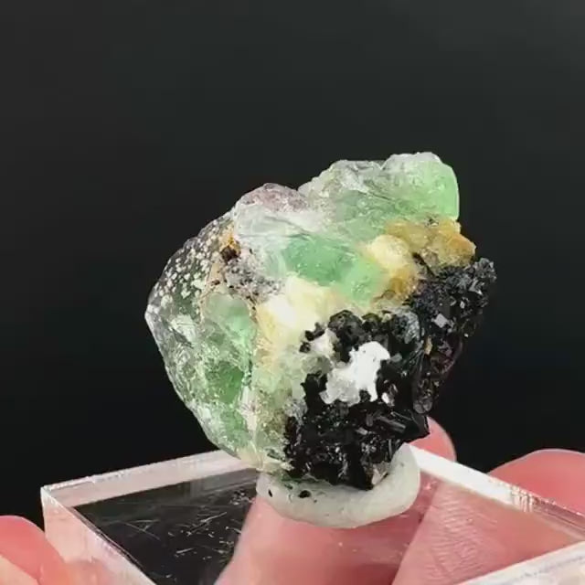 Fluorite w/ Schorl, & Muscovite | Lollipop Pocket, green crystal cluster, mineral specimen from Namibia